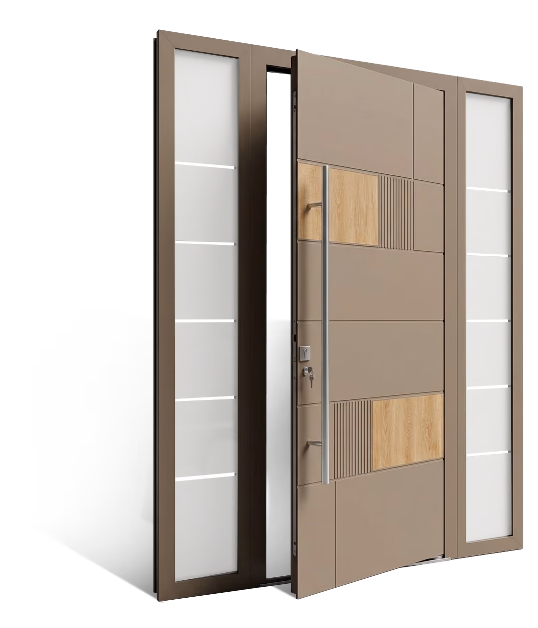 Porte résidentielle aluminium modèle DRU avec vitrages latéraux